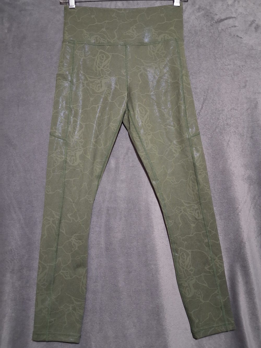 ZYIA Olive Green Maze Light N Tight Size 4 High-Waist Leggings Side Pockets
